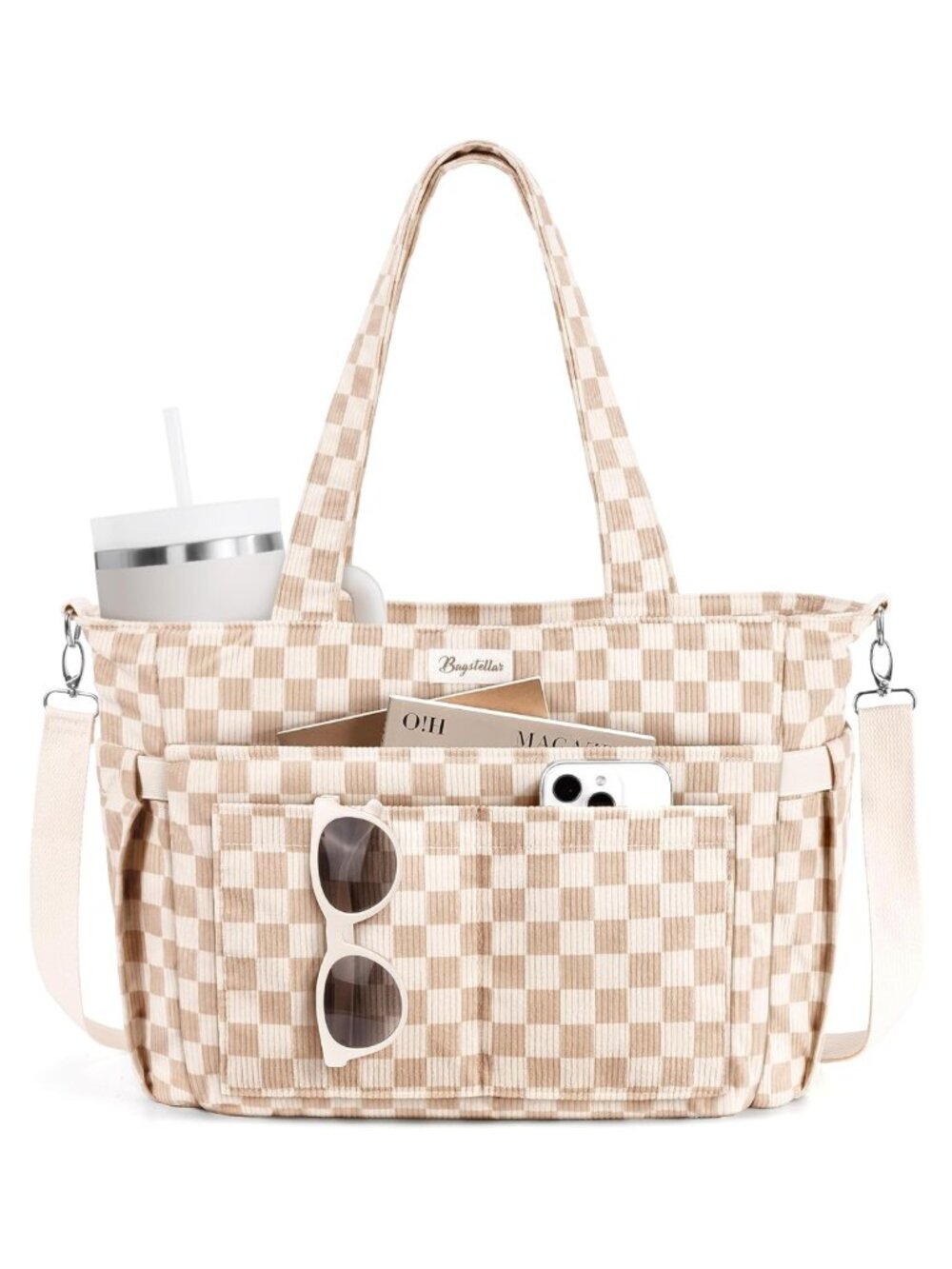 Corduroy Tote Bag for Women 17 Pockets Laptop Work Purse Crossbody
